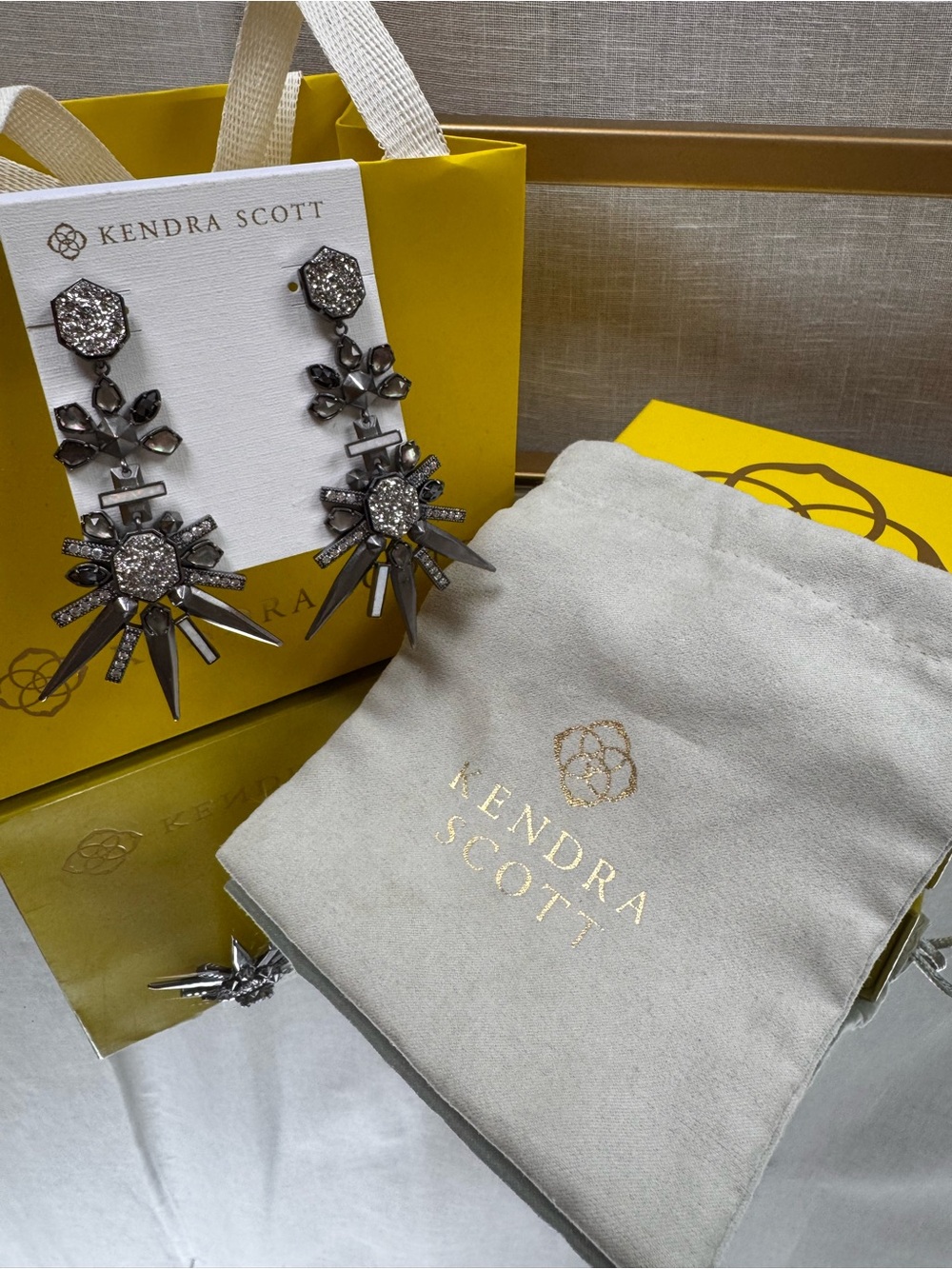 Kendra Scott Isadora Gunmetal Crystal Sunburst Drop Earrings - Silver-Gray